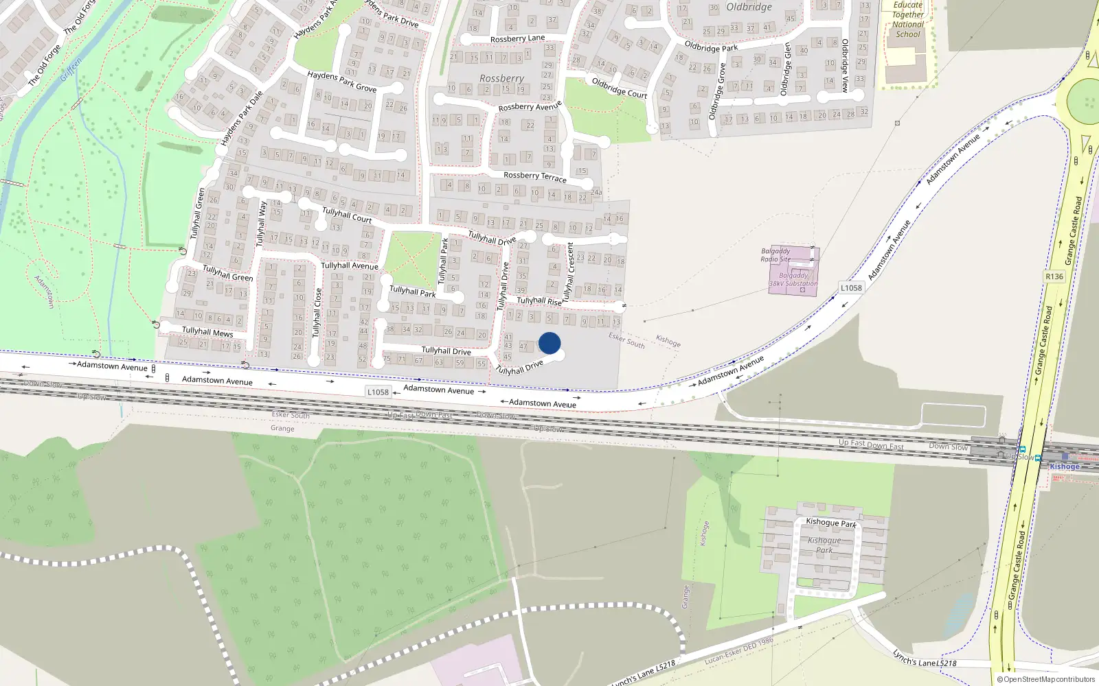 Overhead map showing the location of 53 Tullyhall Drive, Lucan