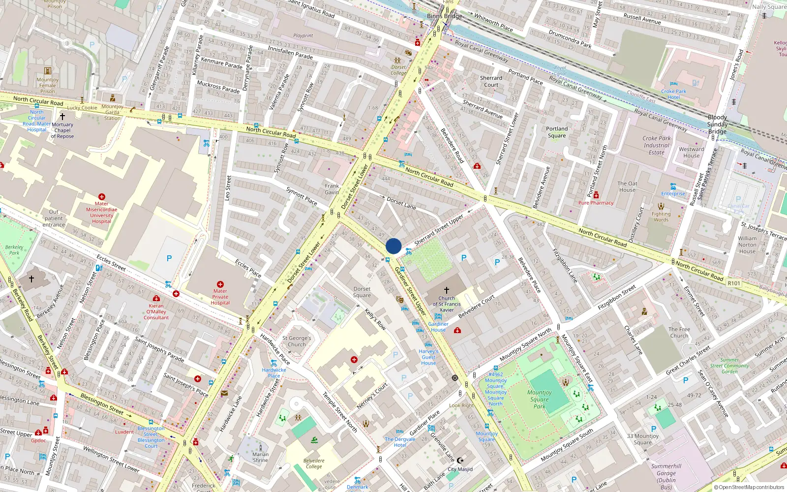 Overhead map showing the location of 53 Upper Gardiner Street, Dublin 1