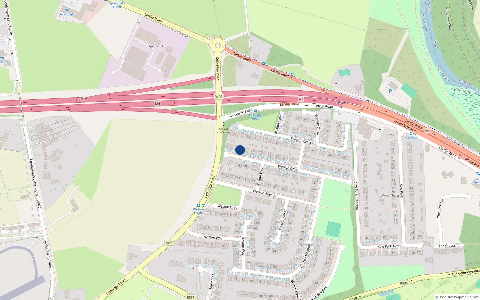 Overhead map showing the location of 53 Weston Drive, Lucan