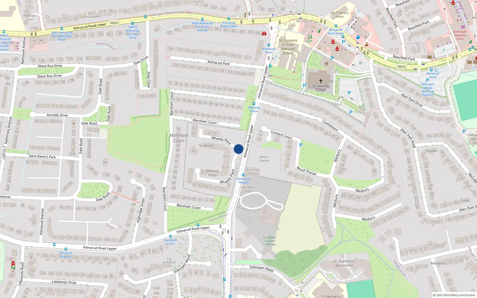 Overhead map showing the location of 53 Whatley Place, Kilmacud Road Upper, Stillorgan