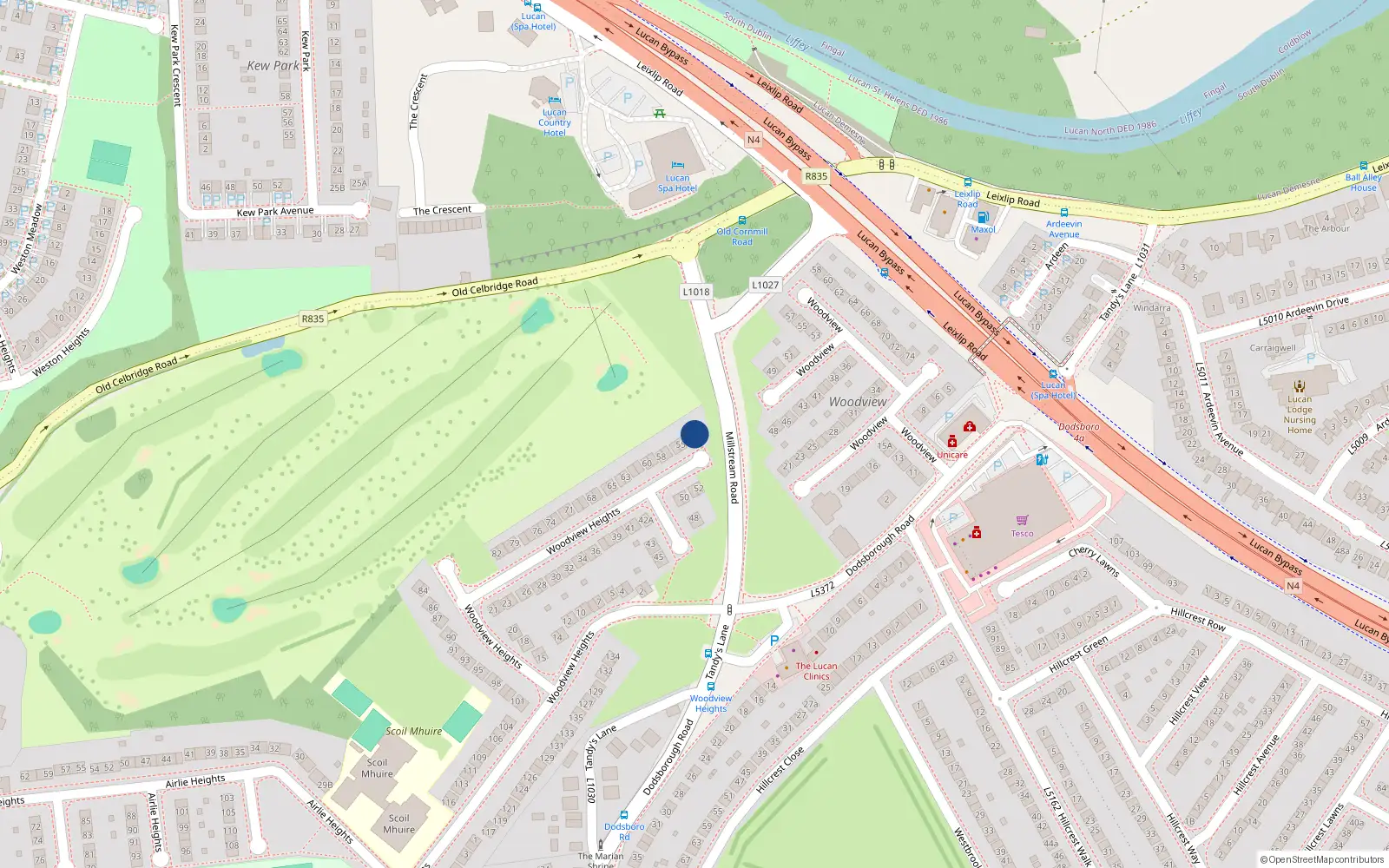 Overhead map showing the location of 53 Woodview Heights, Lucan