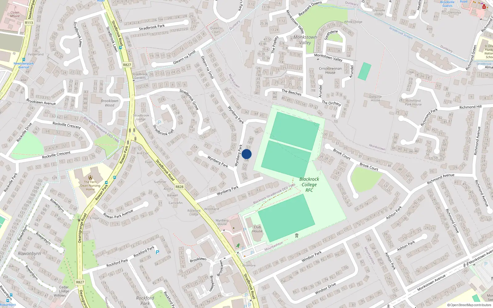 Overhead map showing the location of 53 Wynberg Park, Blackrock