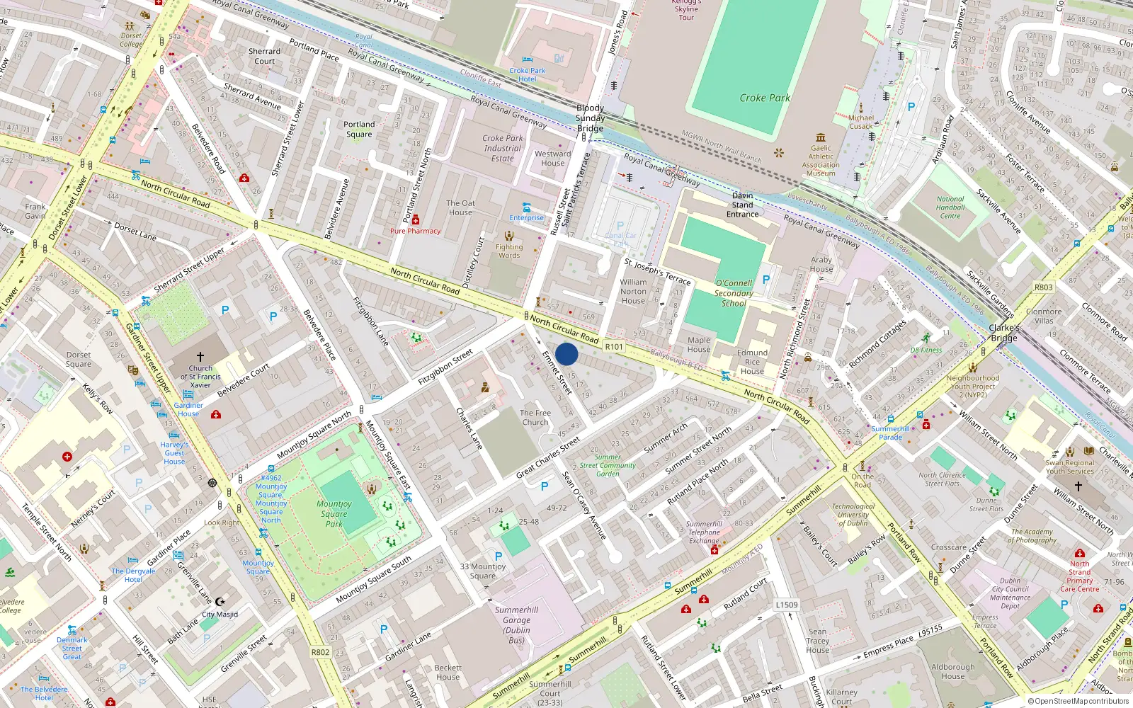 Overhead map showing the location of 532 North Circular Road, Dublin 1