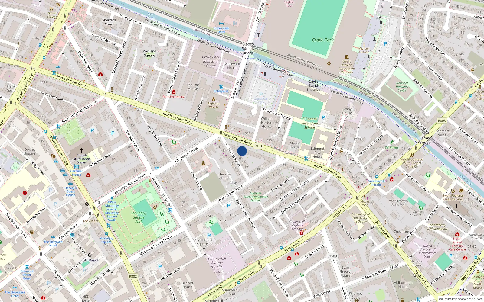 Overhead map showing the location of 536 Ncr, Dublin 1, Dublin