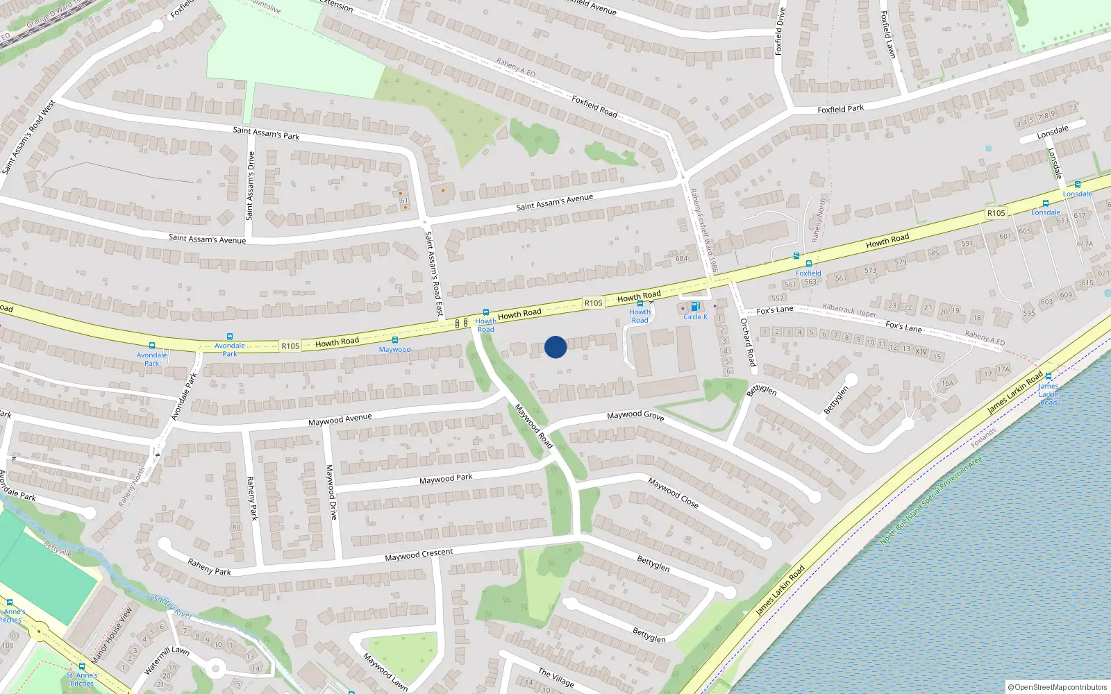 Overhead map showing the location of 537 Howth Road, Dublin 5