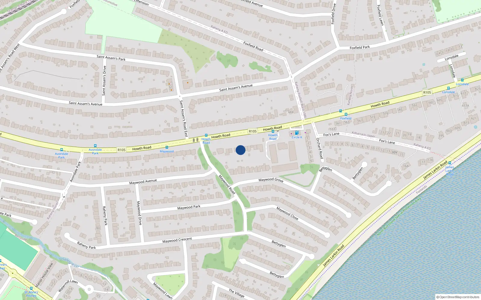 Overhead map showing the location of 539 Howth Road, Dublin 5