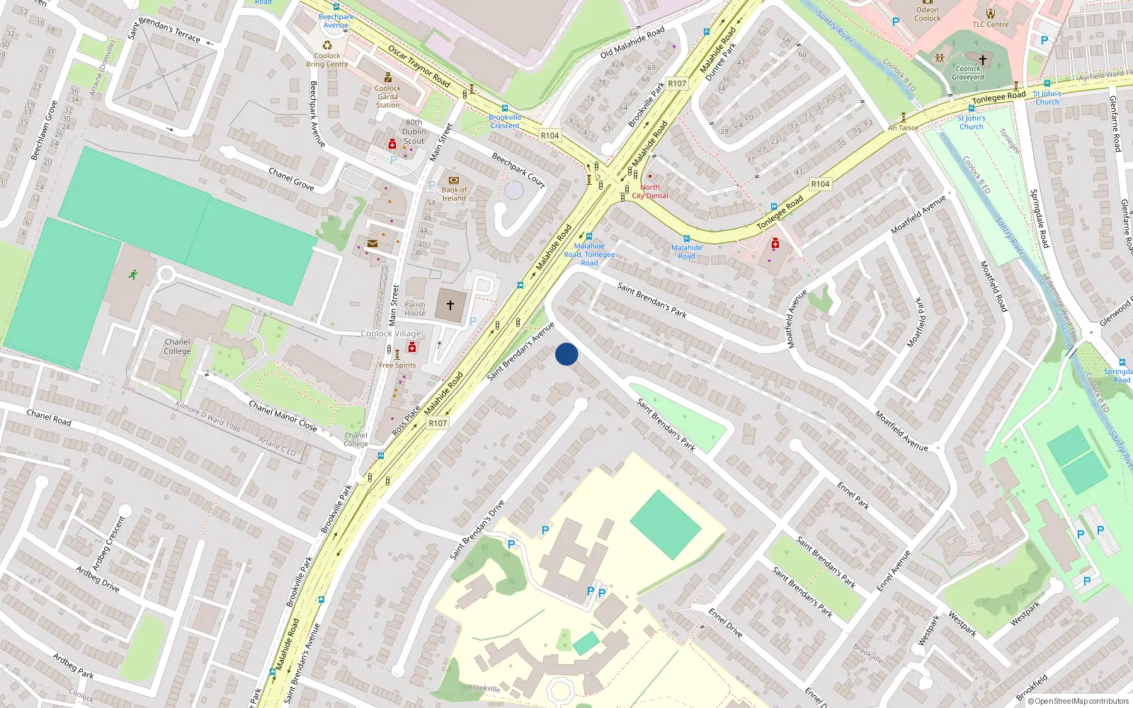Overhead map showing the location of 53A St Brendans Avenue, Coolock, Dublin 5