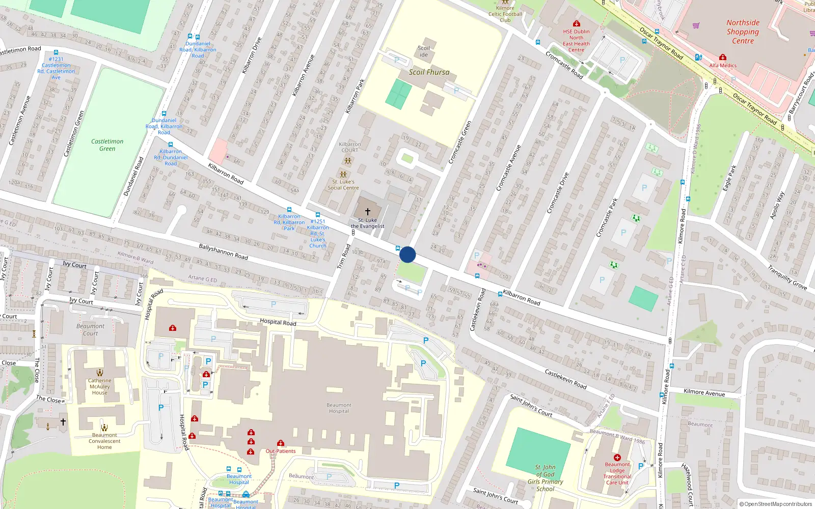 Overhead map showing the location of 54A Kilbarron Road, Dublin 5