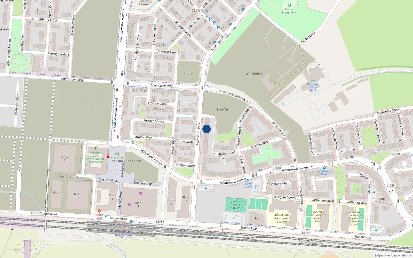 Overhead map showing the location of 54 Adamstown Park, Lucan
