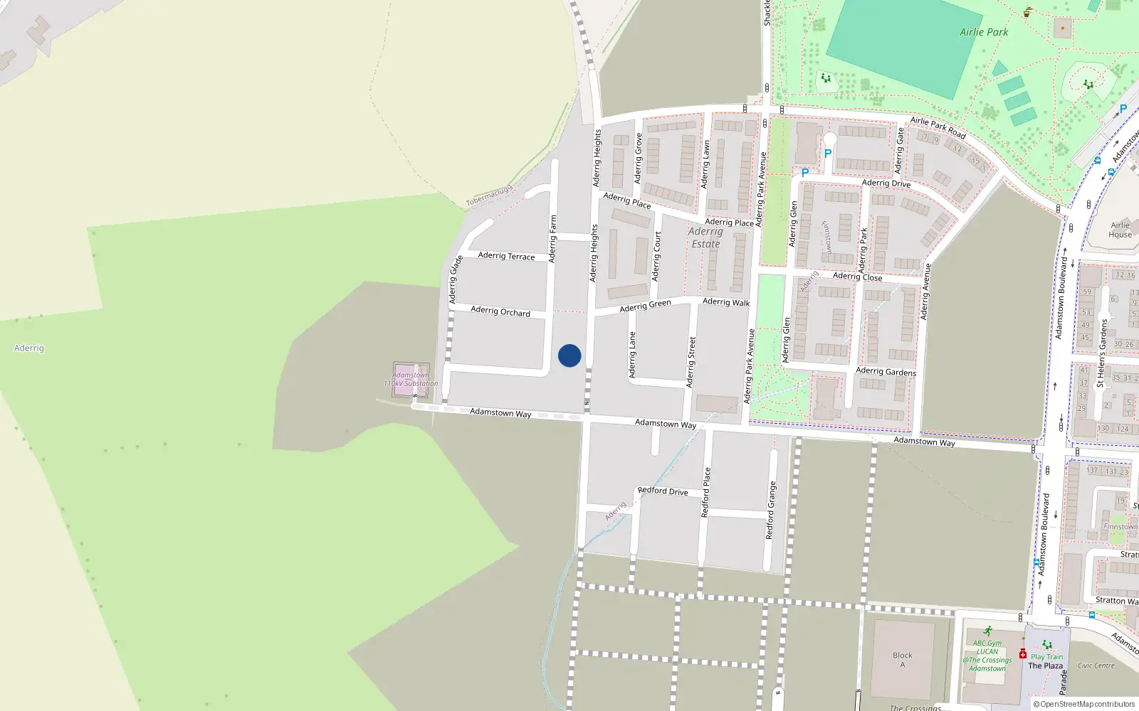 Overhead map showing the location of 54 Aderrig Heights, Lucan