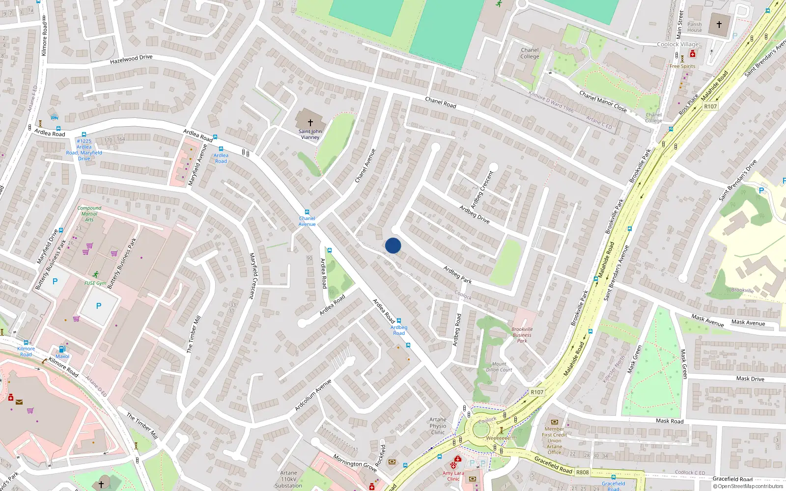 Overhead map showing the location of 54 Ardbeg Park, Dublin 5