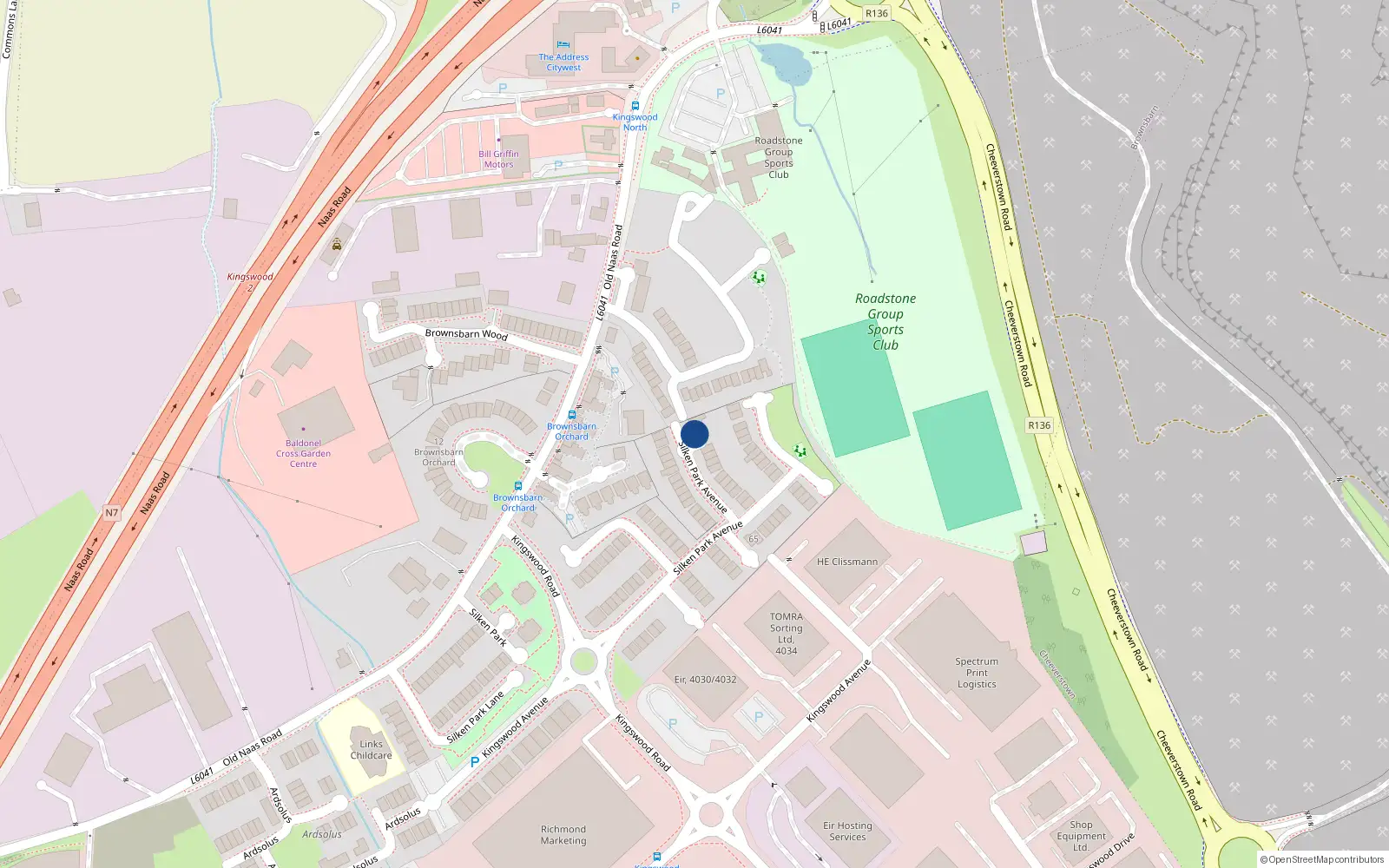Overhead map showing the location of 54 Ascaill Pairc an Tsioda, Kingswood
