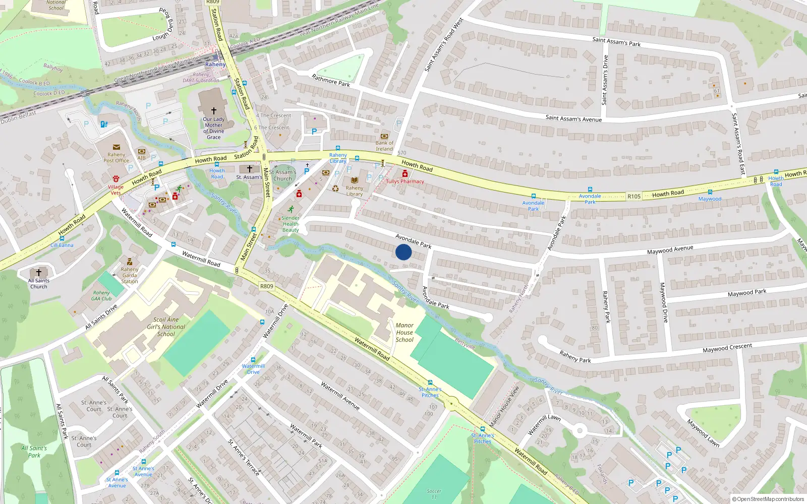 Overhead map showing the location of 54 Avondale Park, Raheny, Dublin 5
