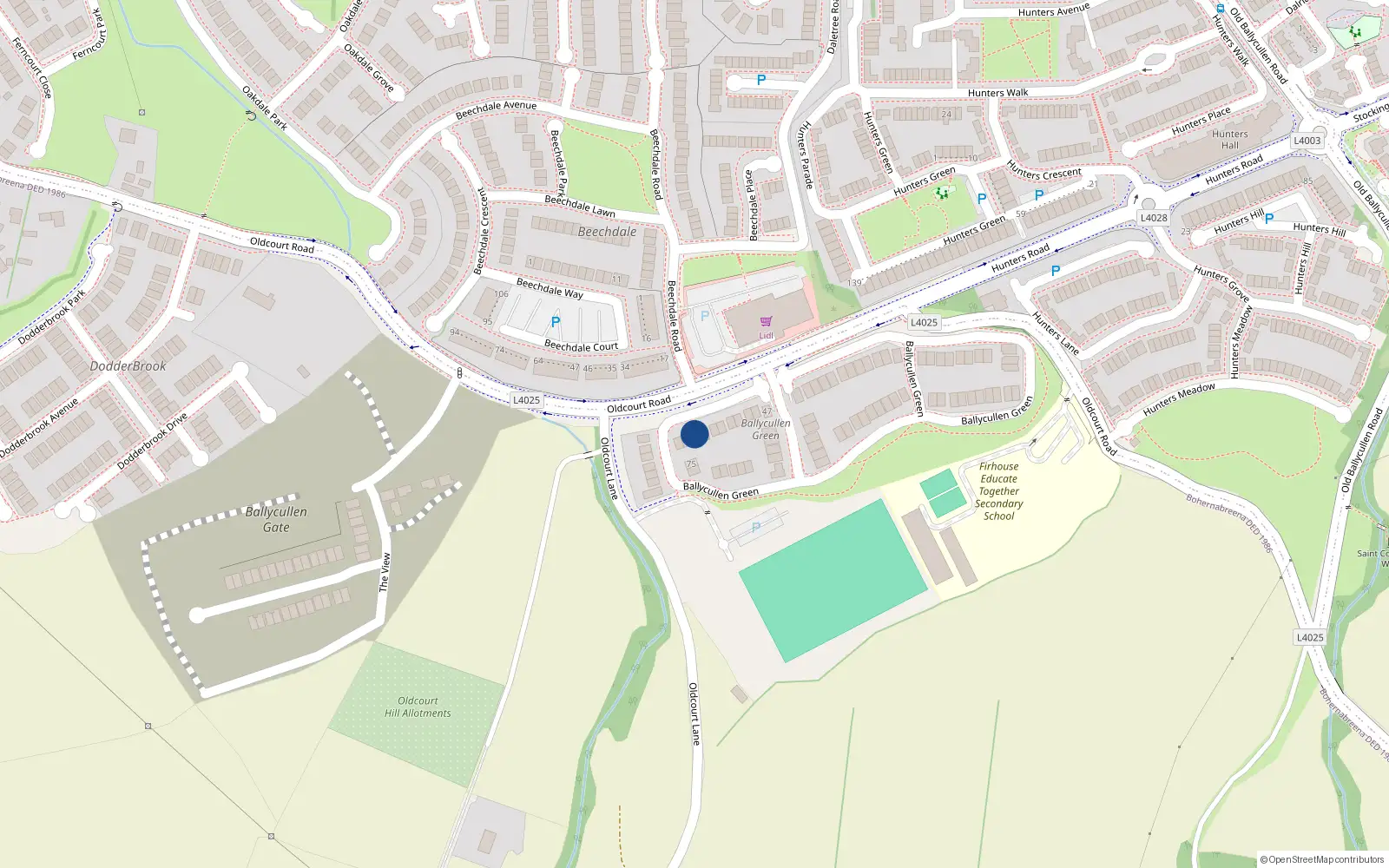 Overhead map showing the location of 54 Ballycullen Green, Oldcourt