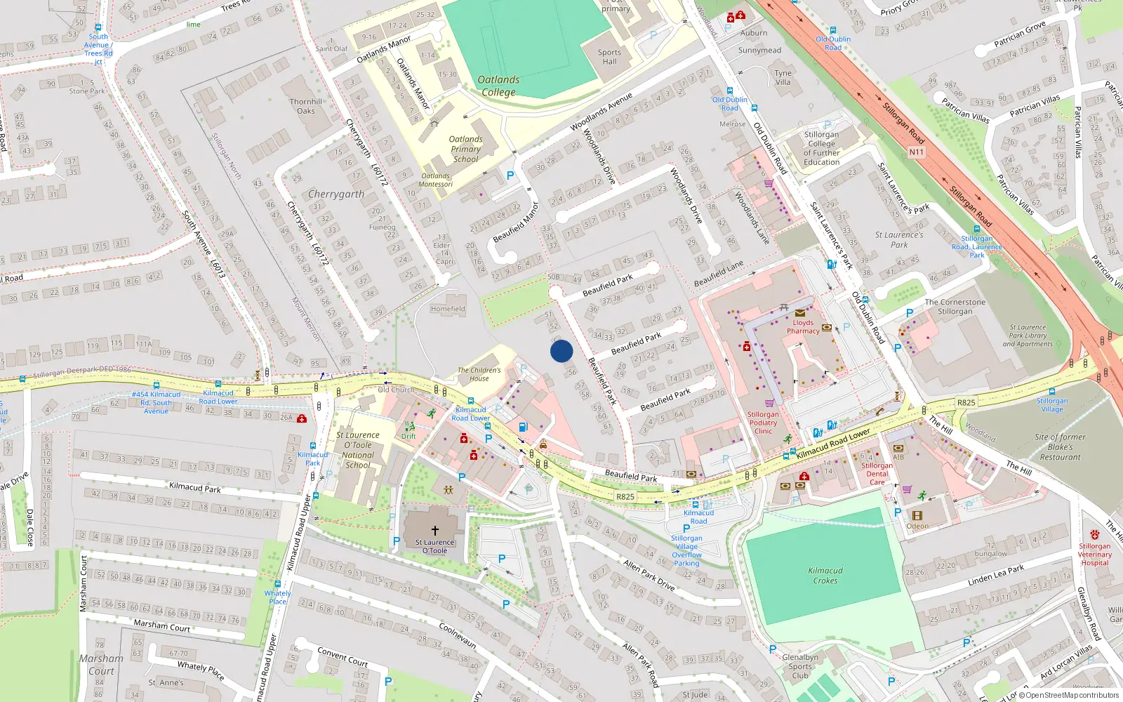 Overhead map showing the location of 54 Beaufield Park, Dublin