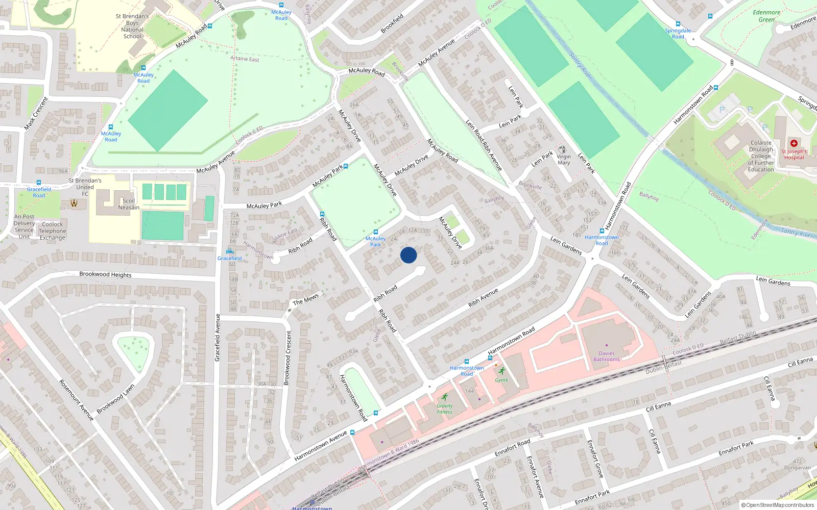 Overhead map showing the location of 54 Ribh Road, Dublin 5