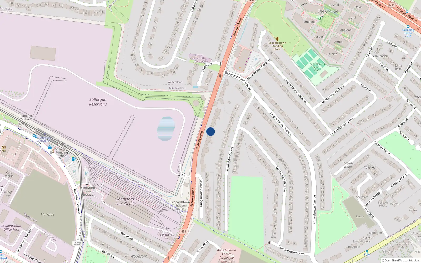 Overhead map showing the location of 54 Brewery Road, Stillorgan, Dublin