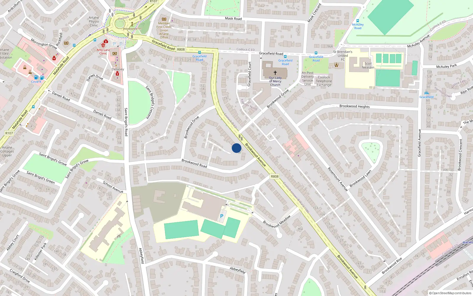 Overhead map showing the location of 54 Brookwood Avenue, Dublin 5