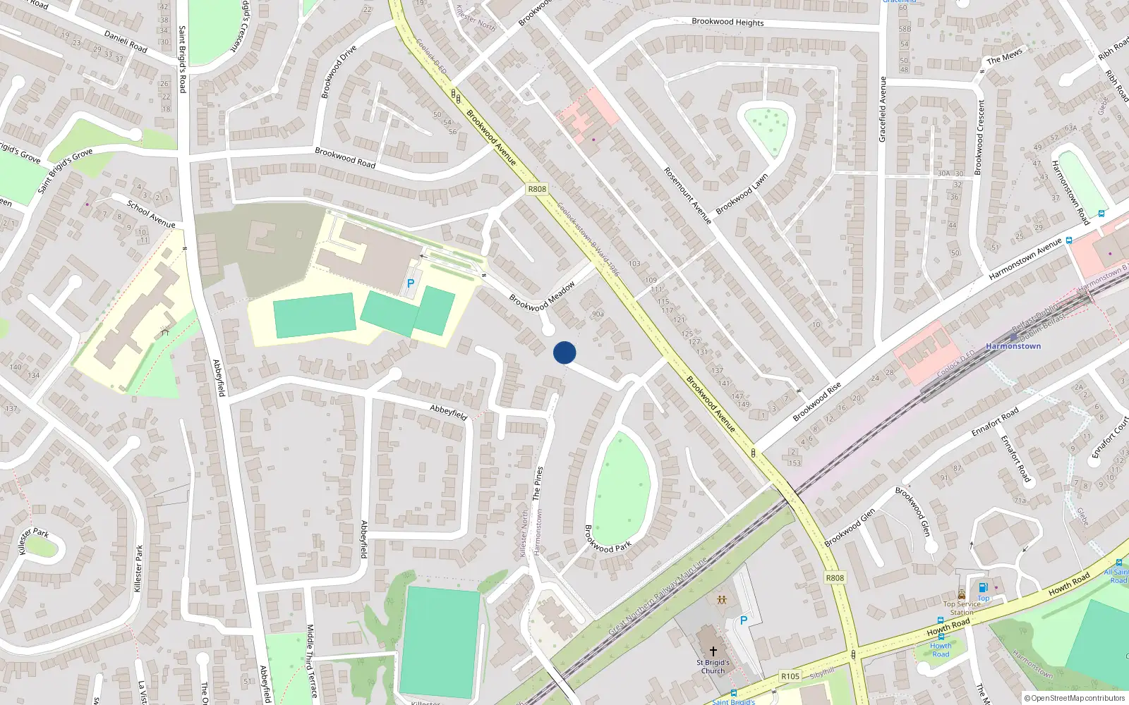 Overhead map showing the location of 54 Brookwood Park, Dublin 5