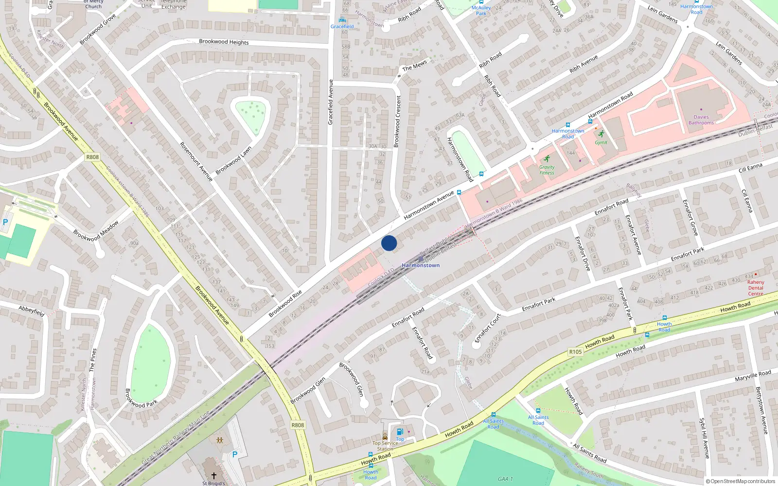 Overhead map showing the location of 54 Brookwood Rise, Killester, Dublin 5
