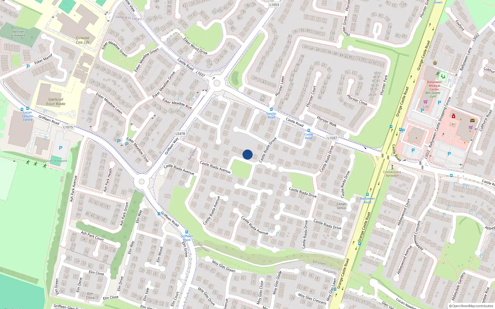 Overhead map showing the location of 54 Castleriada Grove, Lucan, Dublin