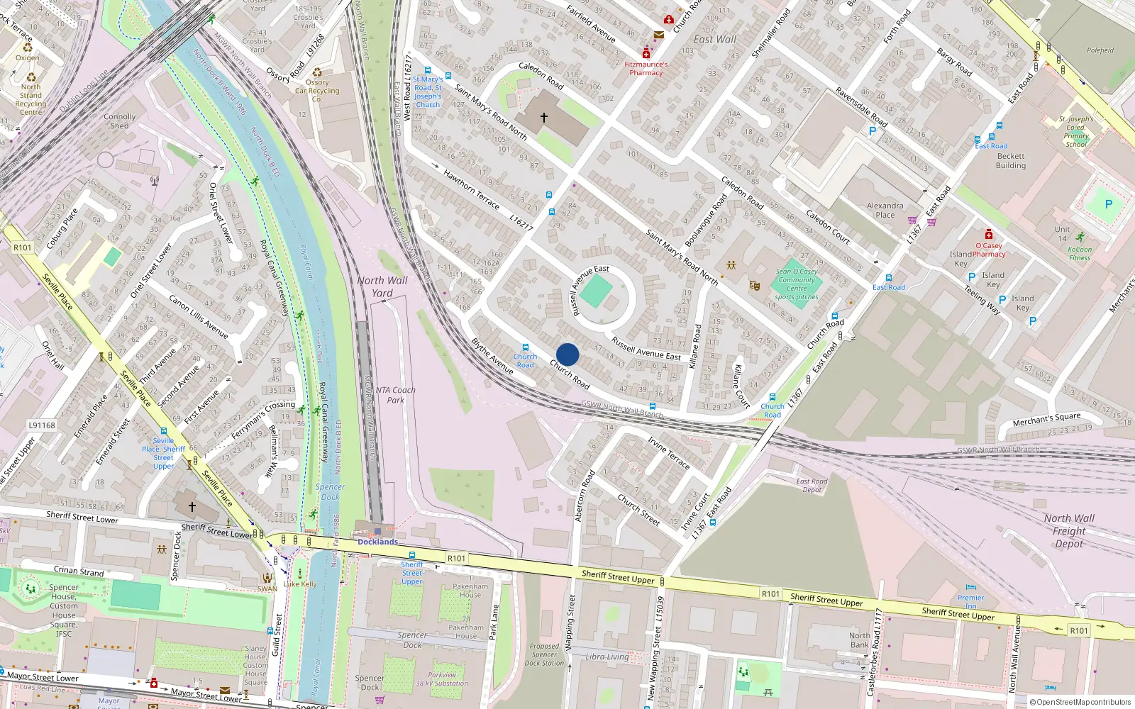 Overhead map showing the location of 54 Church Road, Dublin 3