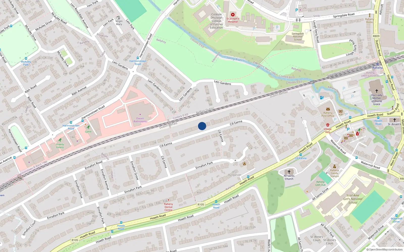 Overhead map showing the location of 54 Cill Eanna, Dublin 5