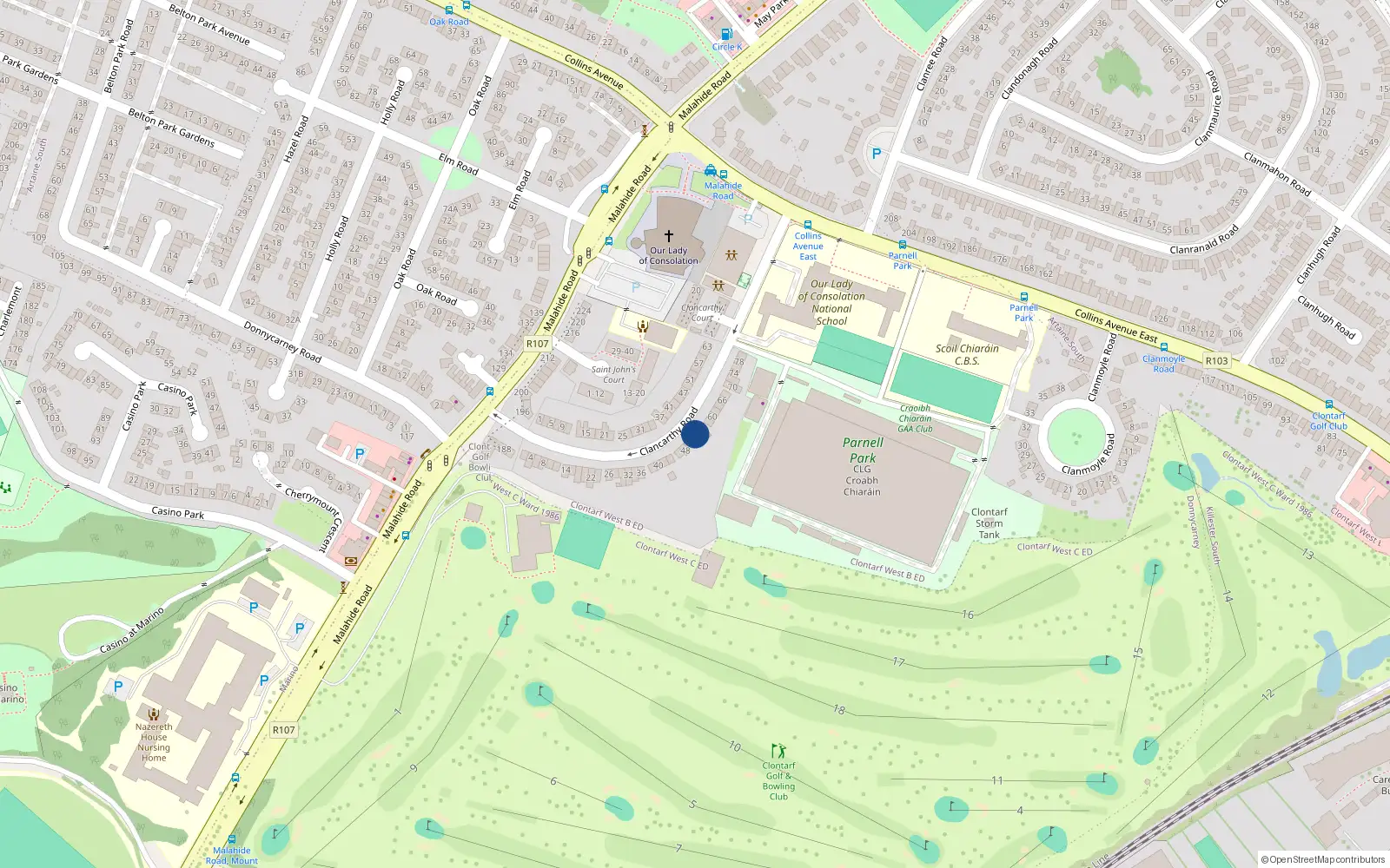 Overhead map showing the location of 54 Clancarthy Road, Donnycarney, Dublin 5