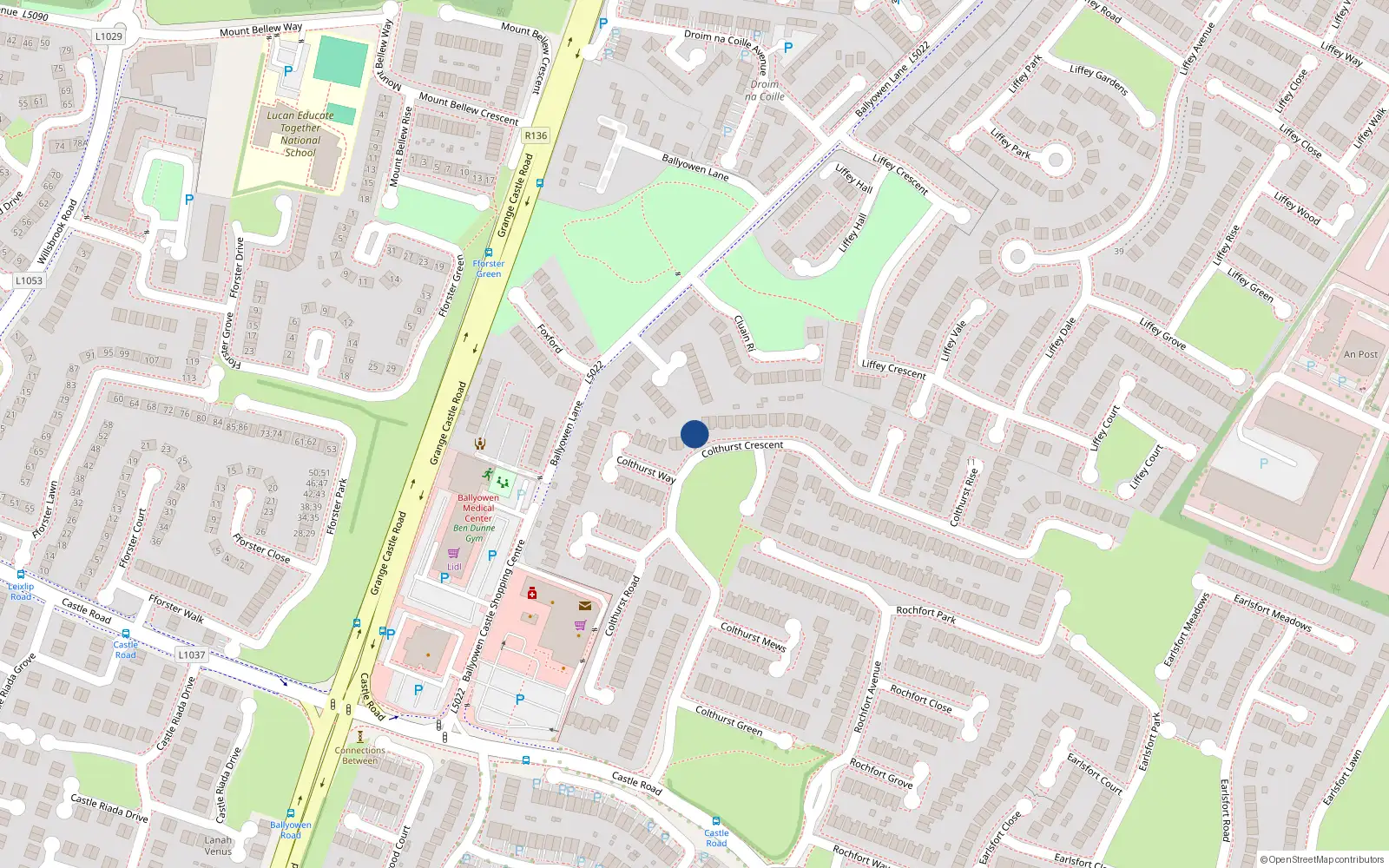 Overhead map showing the location of 54 Colthurst Crescent, Lucan