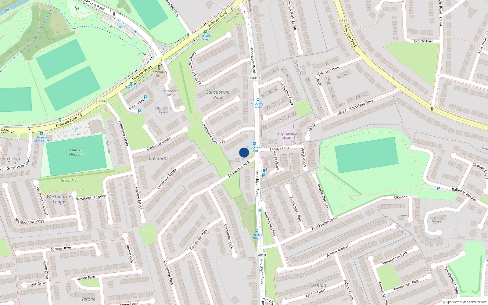 Overhead map showing the location of 54 Coolamber Park, Knocklyon