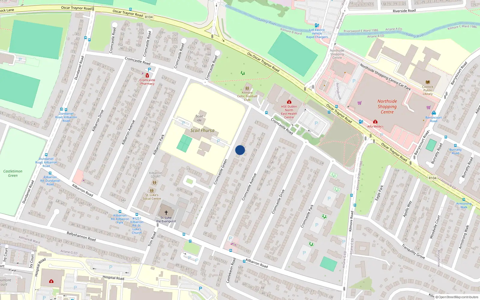 Overhead map showing the location of 54 Cromcastle Green, Dublin 5
