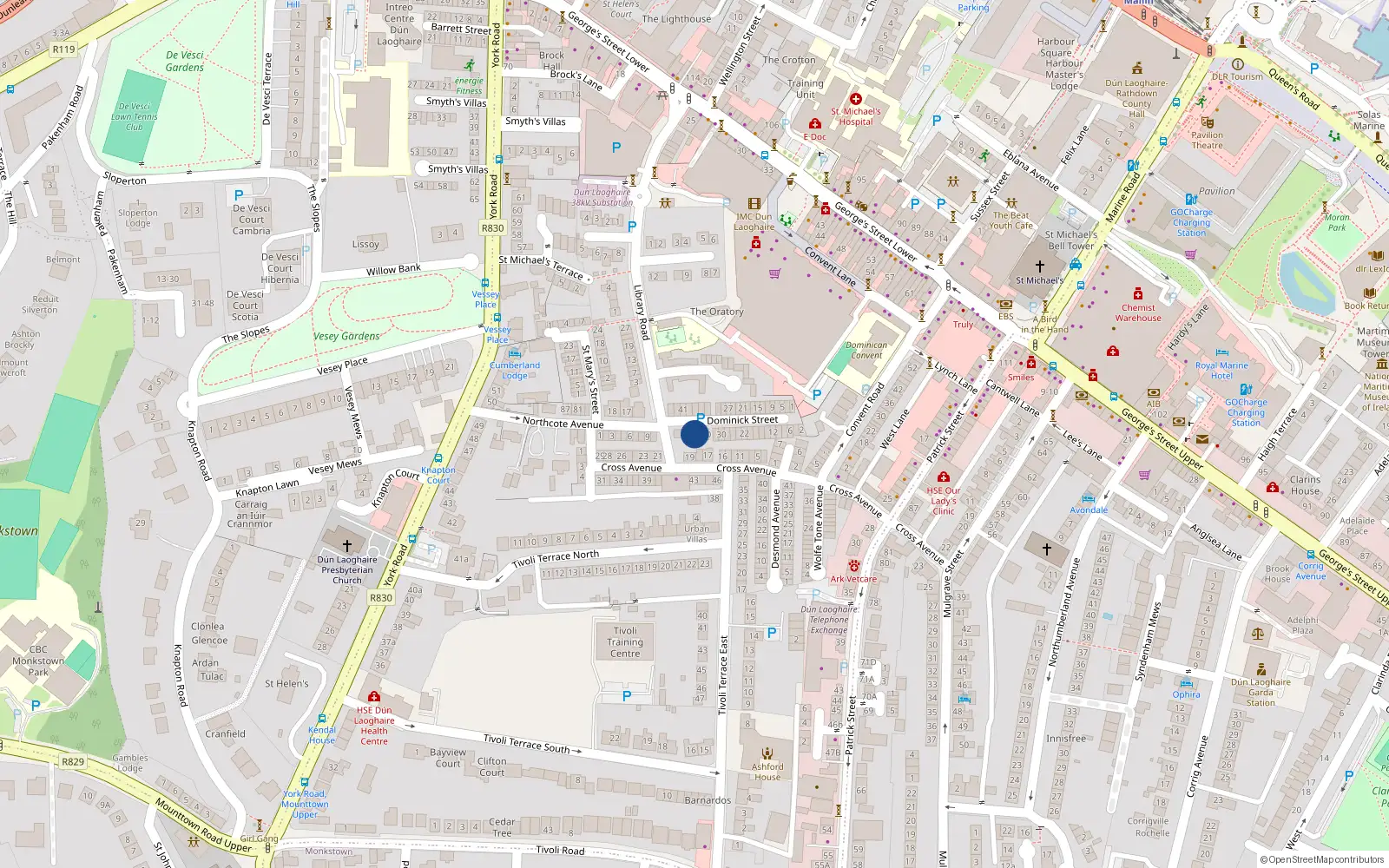 Overhead map showing the location of 54 Dominick Street, Dublin