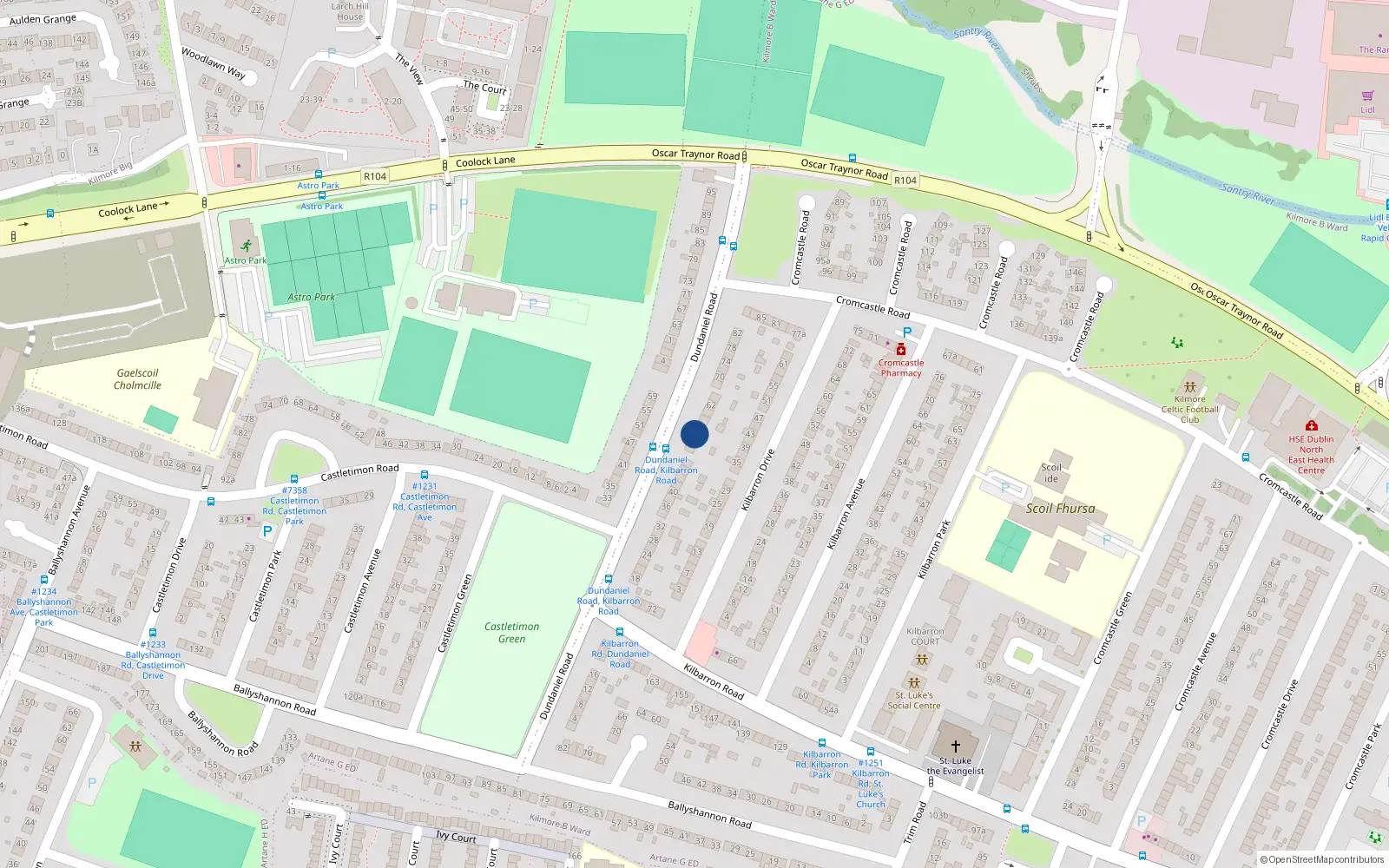 Overhead map showing the location of 54 Dundaniel Road, Kilmore West, Dublin 5
