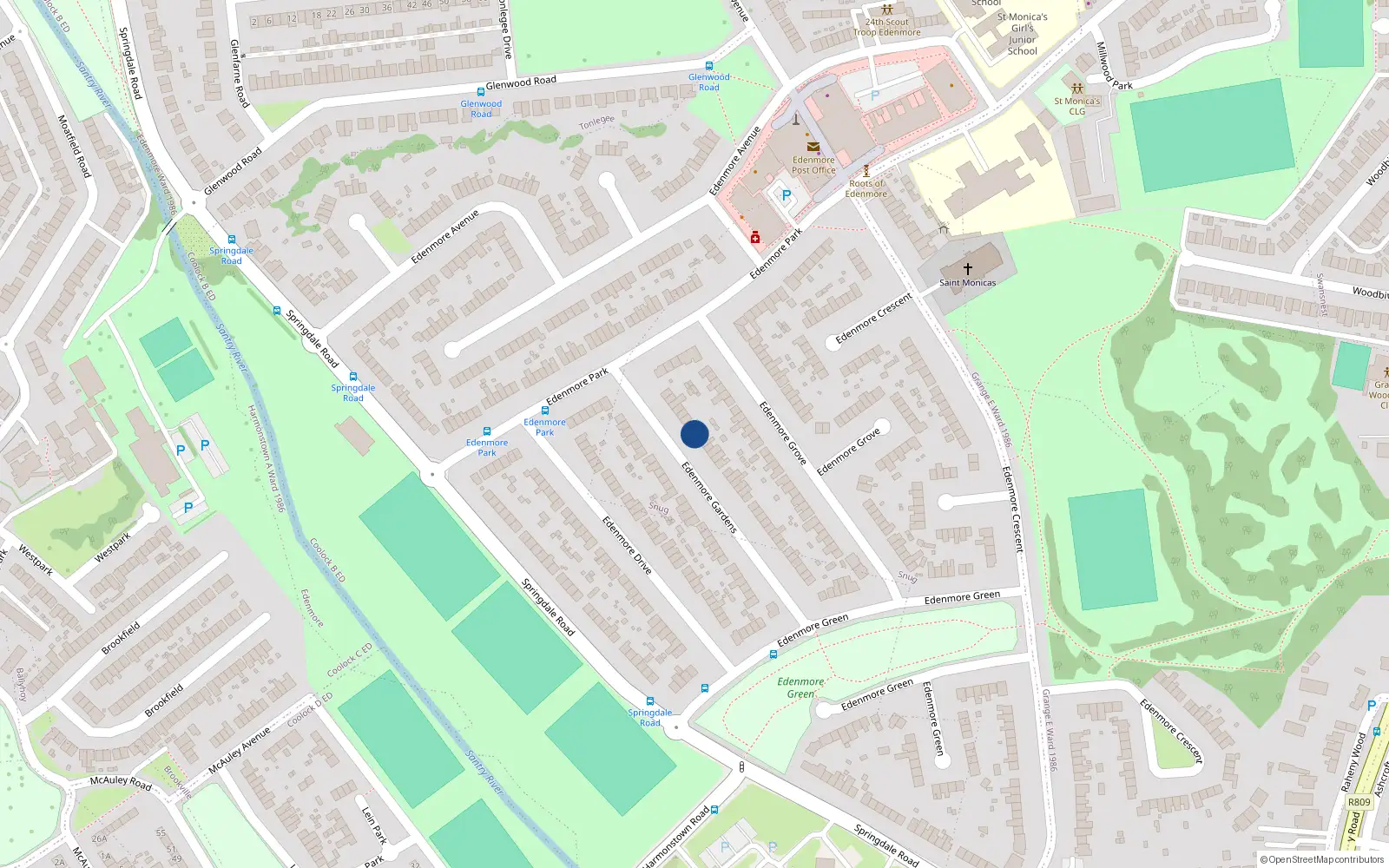 Overhead map showing the location of 54 Eadenmore Gdns, Raheen, Dublin 5