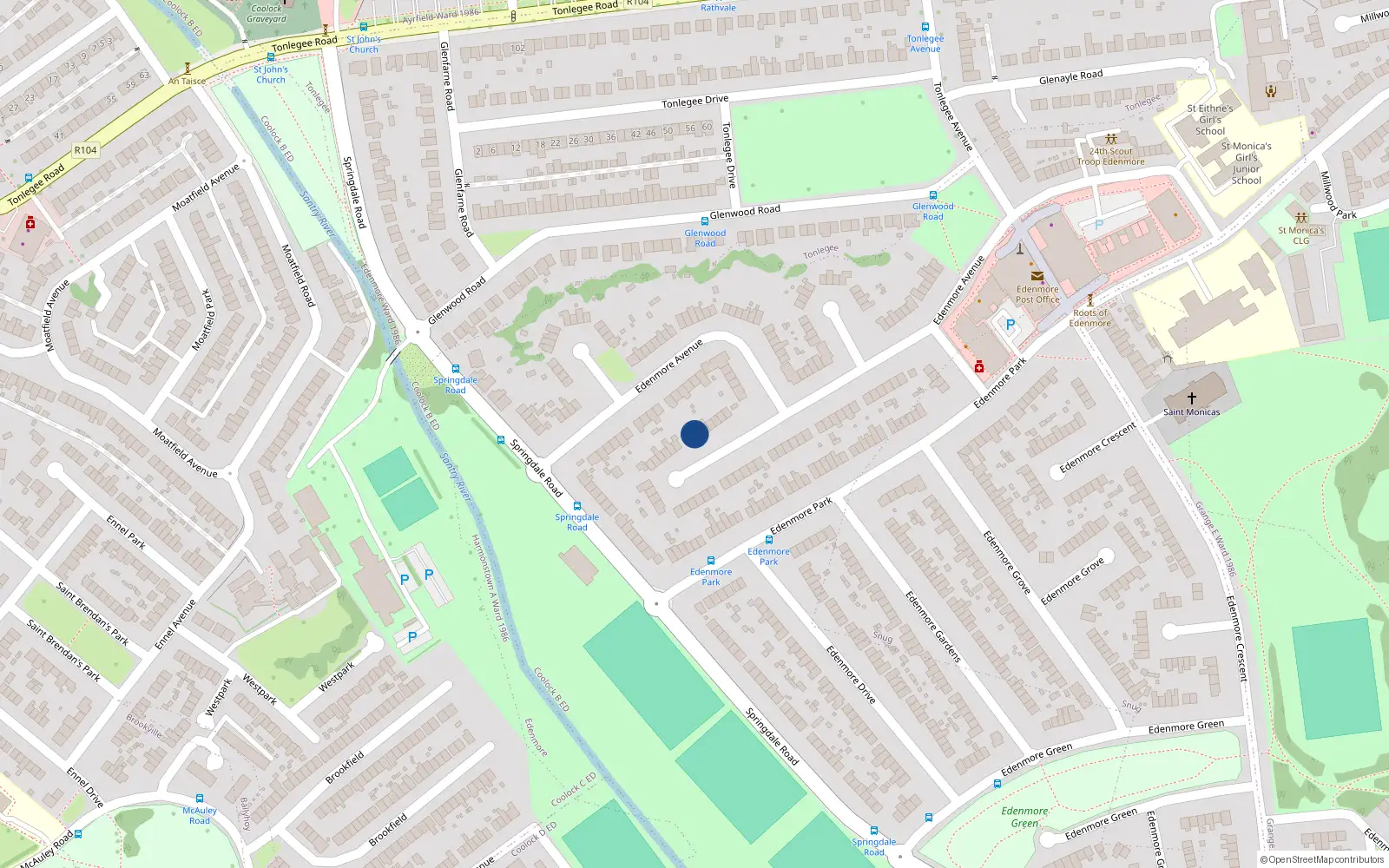 Overhead map showing the location of 54 Edenmore Avenue, Dublin 5