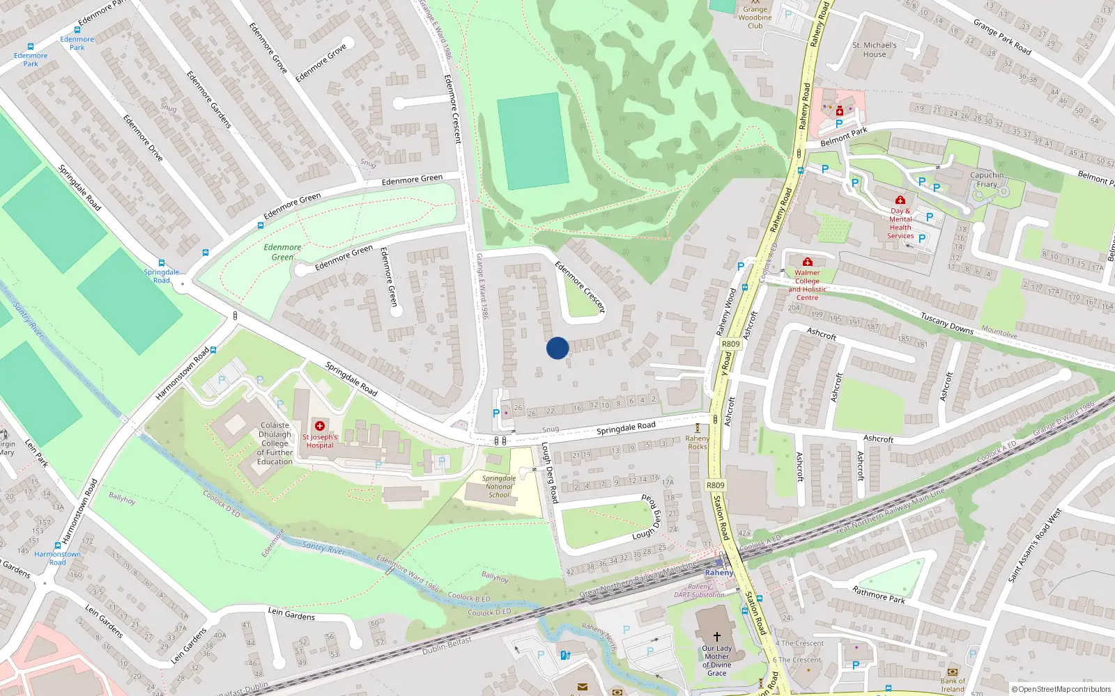 Overhead map showing the location of 54 Edenmore Crescent, Dublin 5