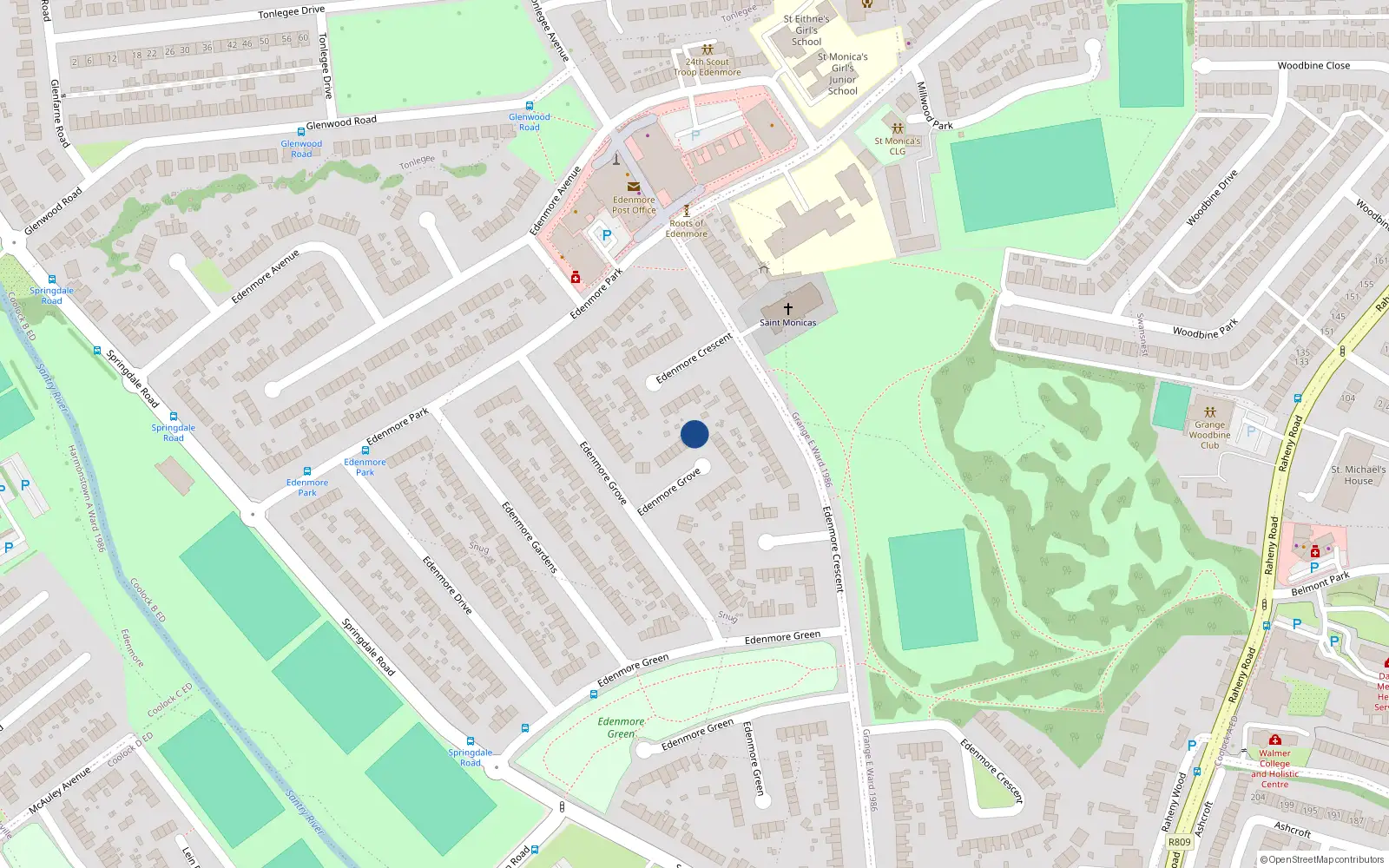 Overhead map showing the location of 54 Edenmore Grove, Raheny, Dublin 5