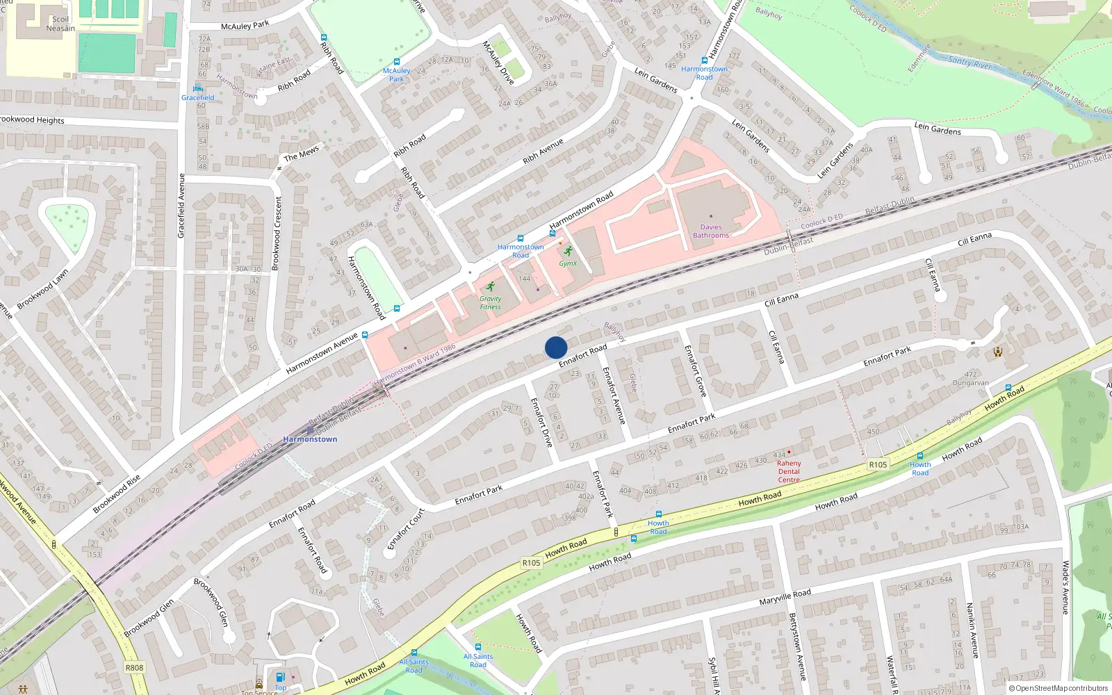Overhead map showing the location of 54 Ennafort Road, Dublin 5
