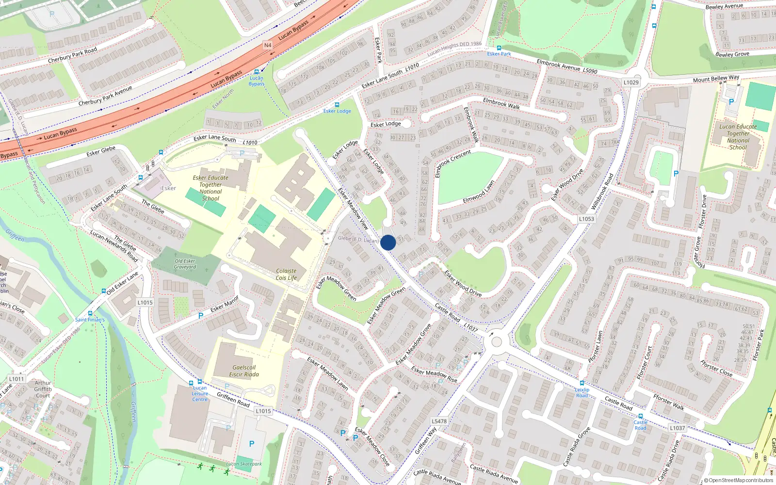 Overhead map showing the location of 54 Esker Lodge, Lucan