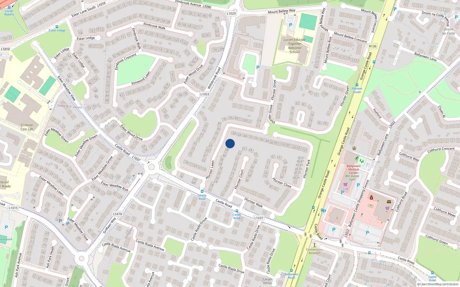 Overhead map showing the location of 54 Fforster Lawn, Lucan