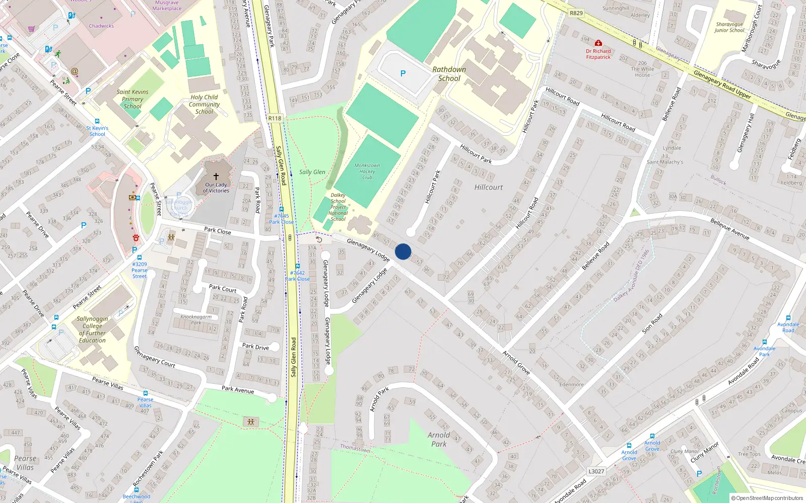Overhead map showing the location of 54 Glenageary Lodge, Co. Dublin