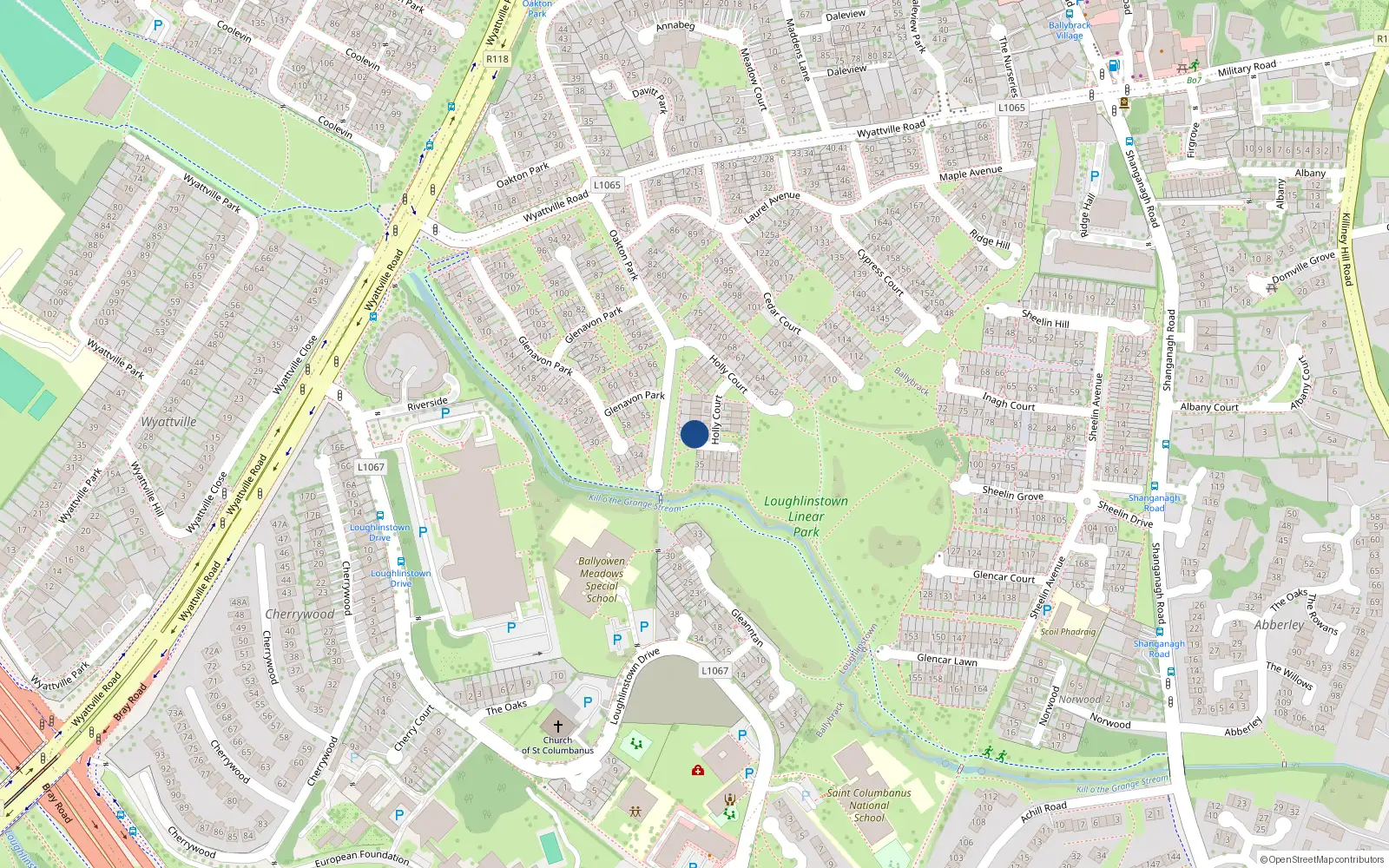 Overhead map showing the location of 54 Glenavon Park, Ballybrack