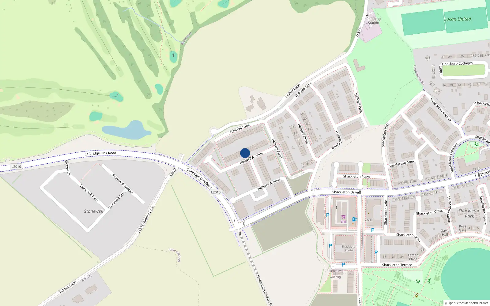 Overhead map showing the location of 54 Hallwell Avenue, Lucan