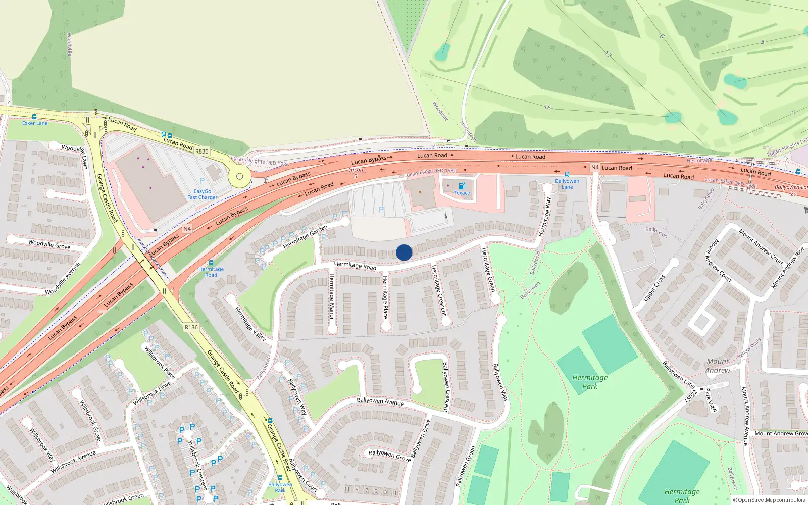 Overhead map showing the location of 54 Hermitage Road, Lucan