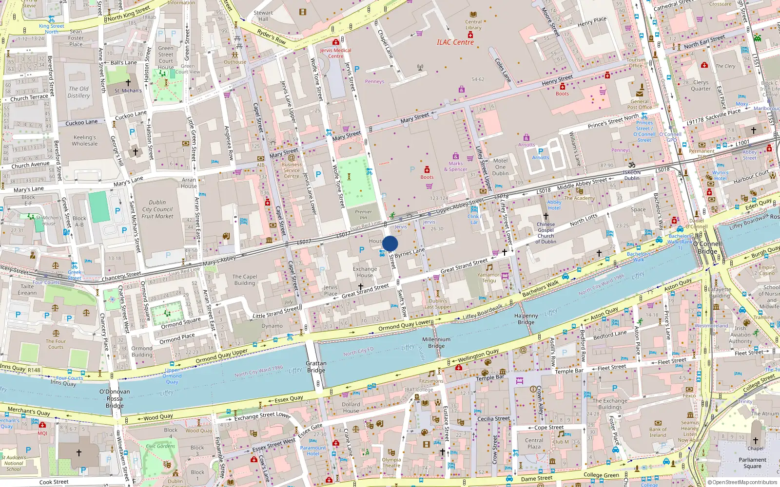 Overhead map showing the location of 54 Jervis Street, Dublin 1
