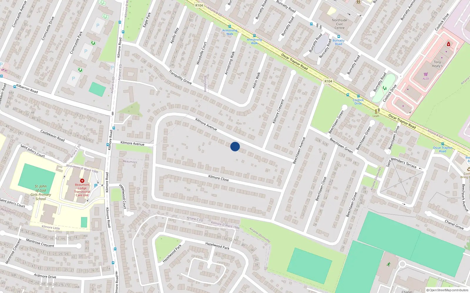 Overhead map showing the location of 54 Kilmore Avenue, Dublin 5