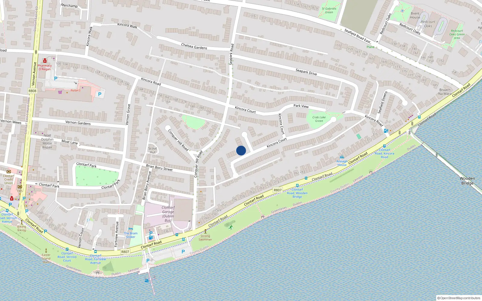Overhead map showing the location of 54 Kincora Court, Dublin 3