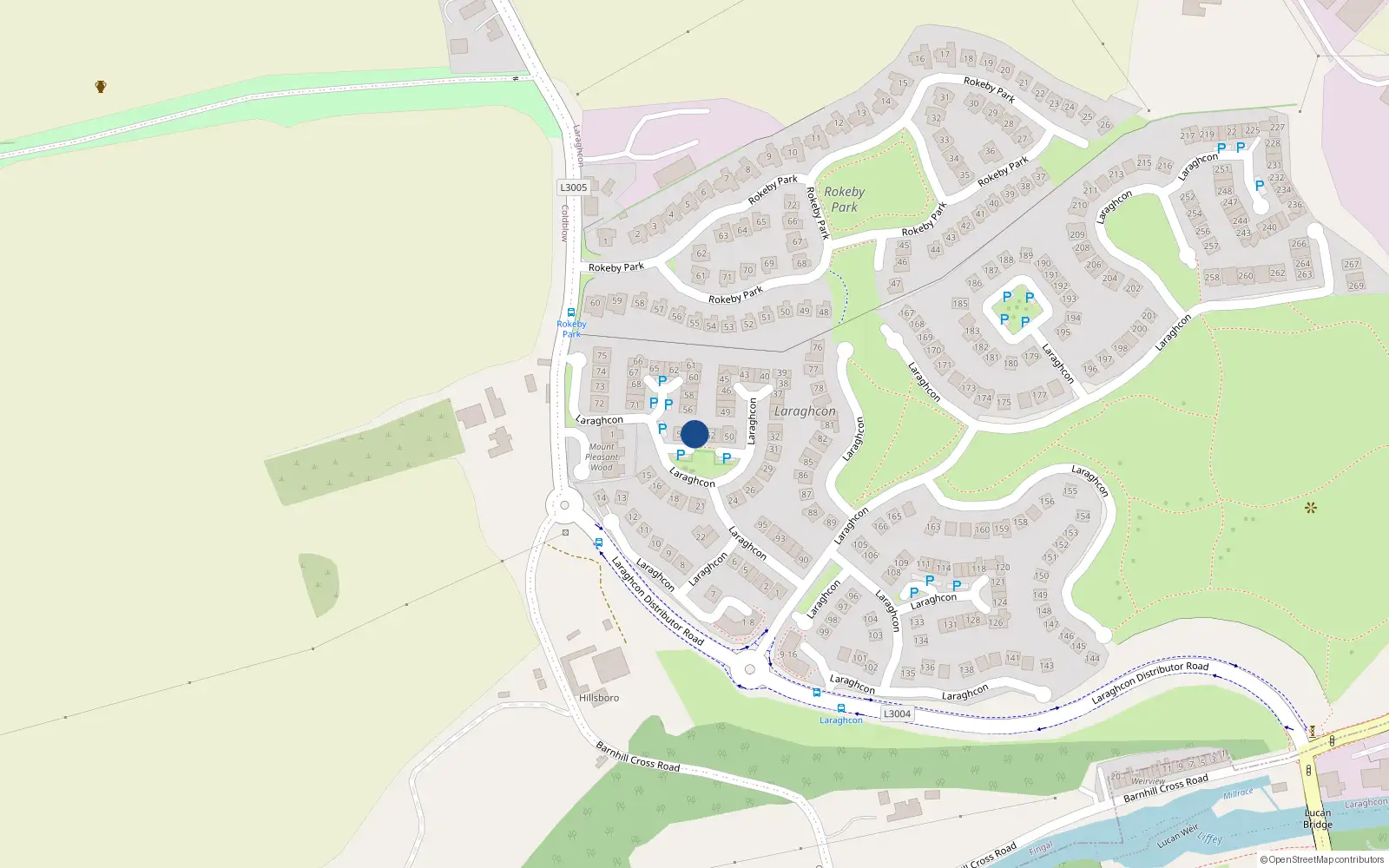 Overhead map showing the location of 54 Laraghcon, Lucan