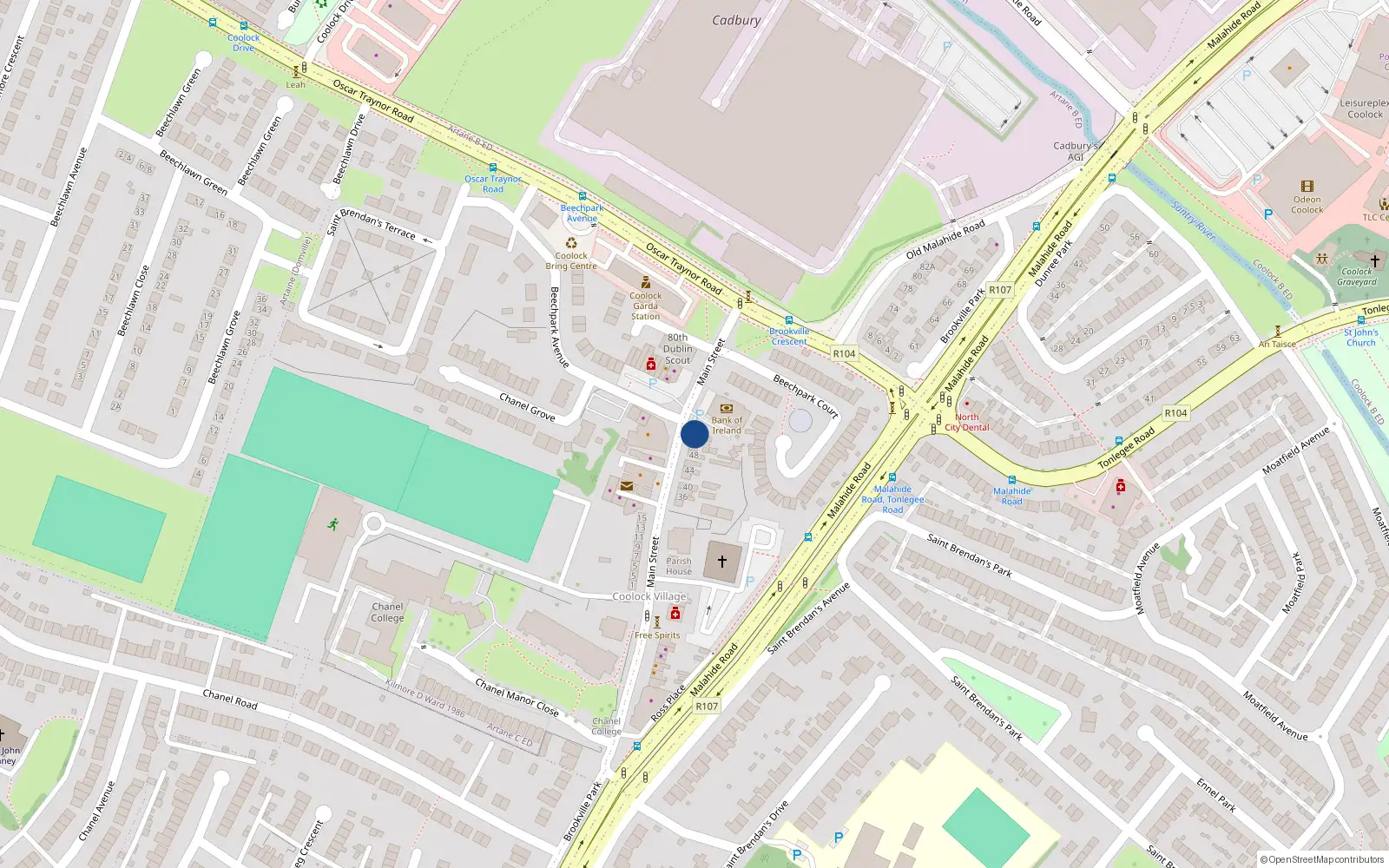 Overhead map showing the location of 54 Main Street, Coolock Village, Dublin 5