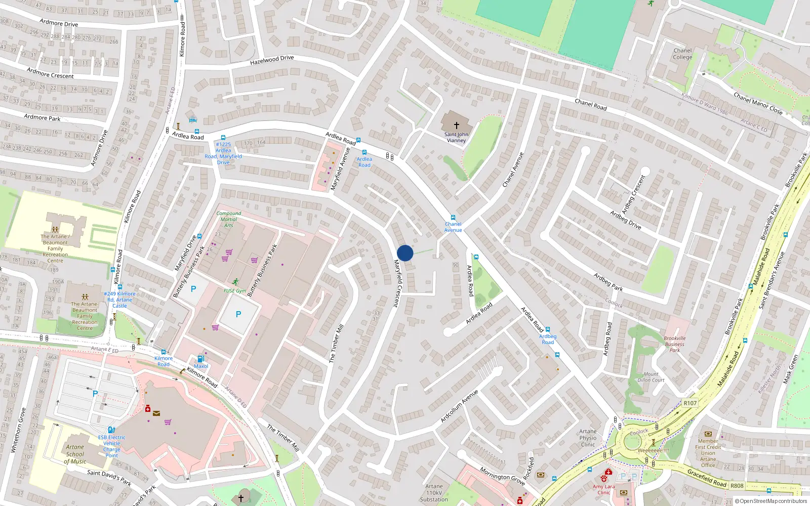 Overhead map showing the location of 54 Maryfield Crescent, Dublin 5